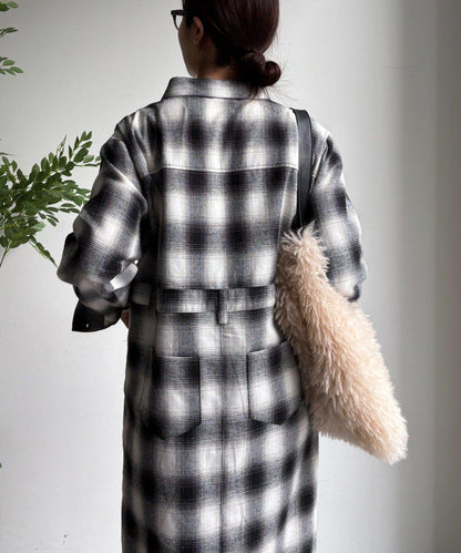 漸變格紋連衣裙