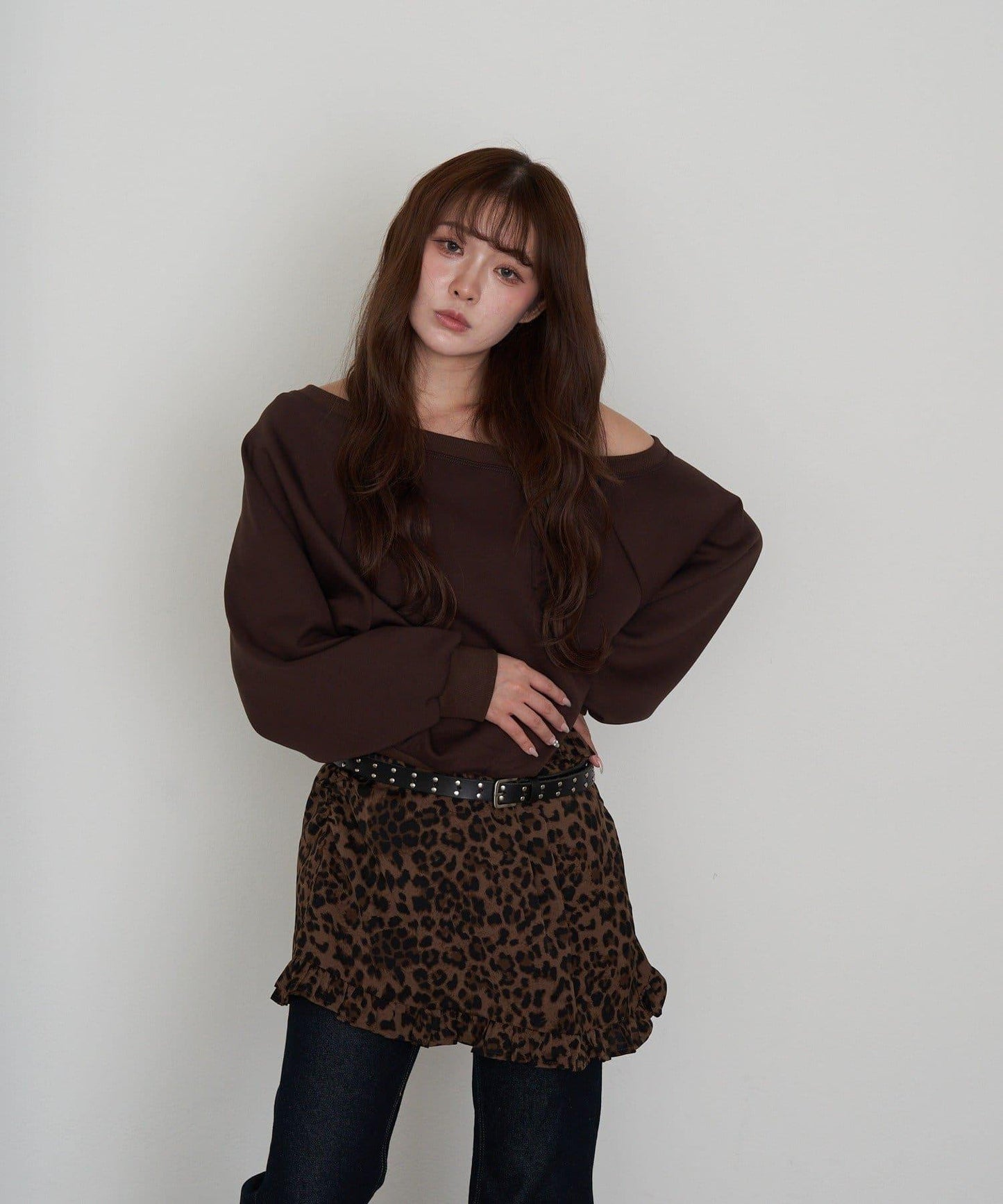 【RAY CASSIN】一字肩衛衣拼接格紋連衣裙