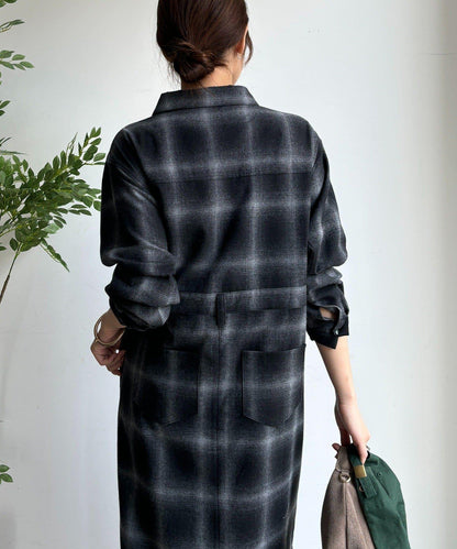 漸變格紋連衣裙