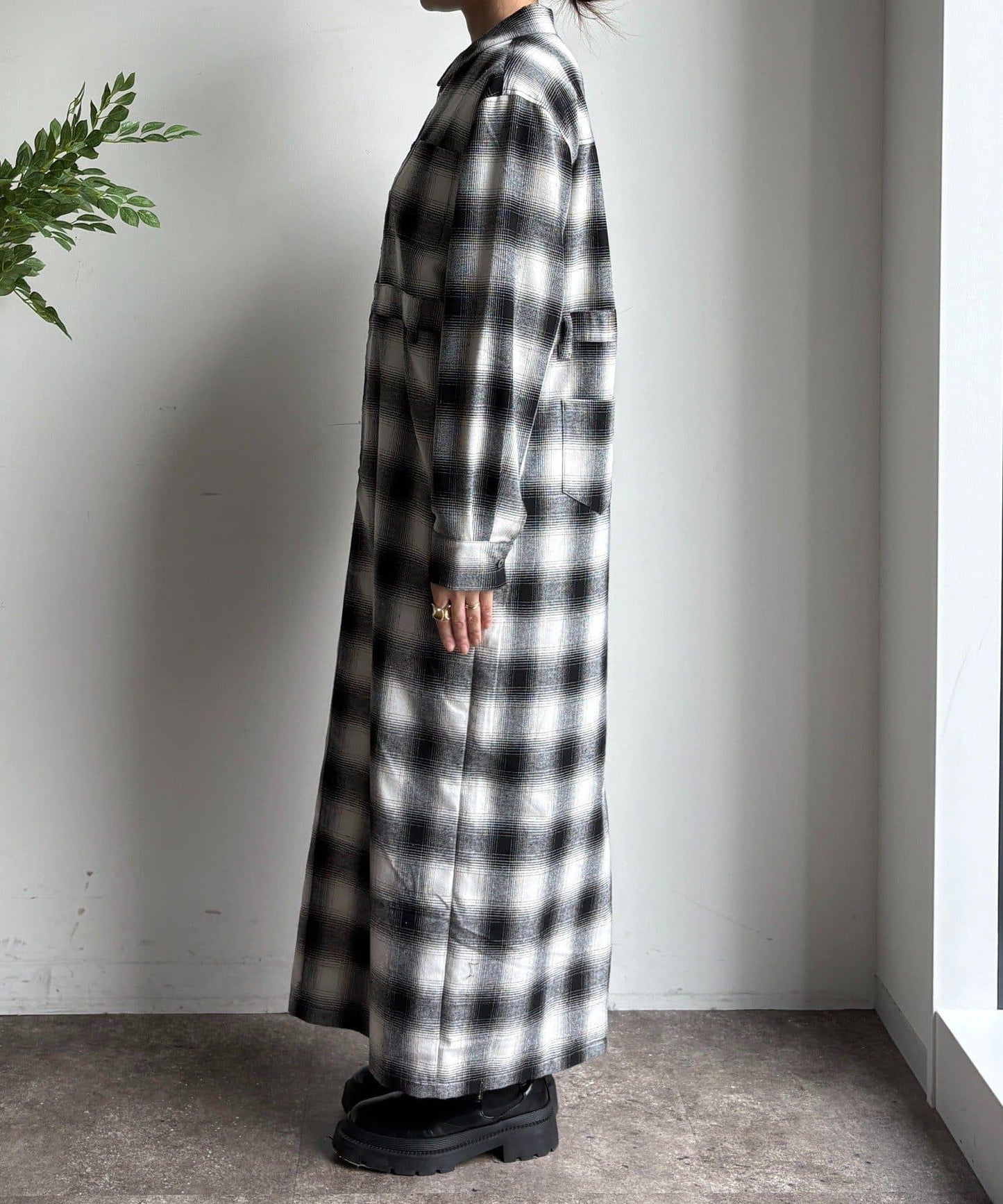 漸變格紋連衣裙