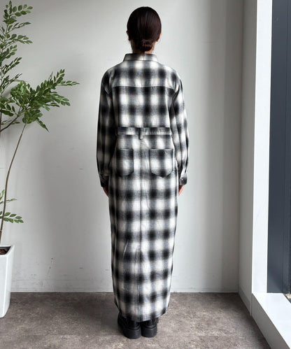 漸變格紋連衣裙