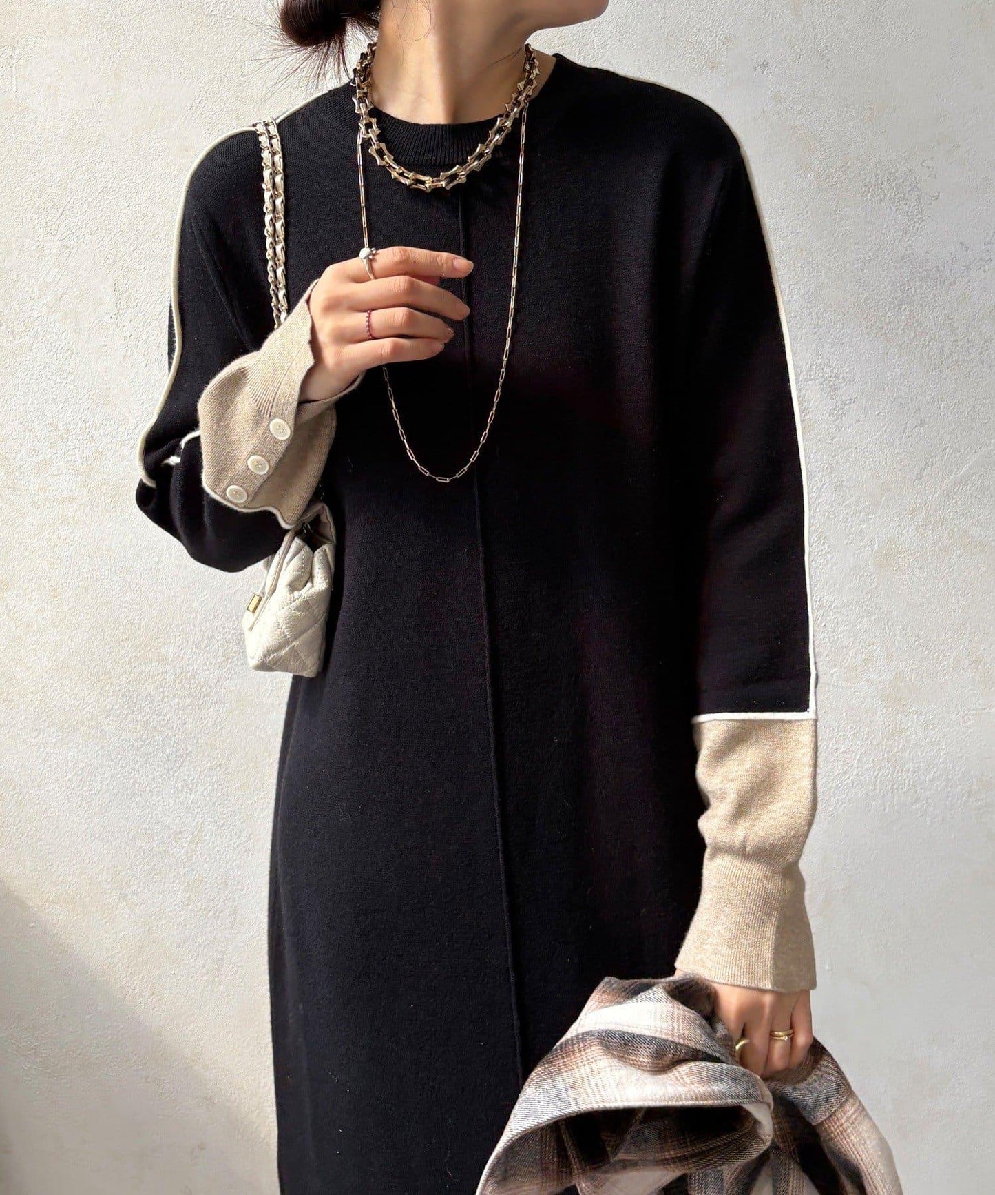 線條設計米蘭羅紋連衣裙