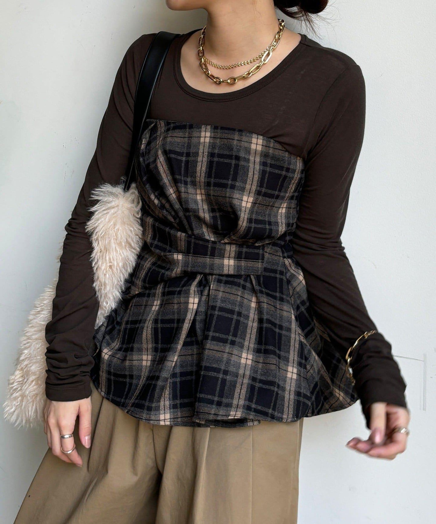 磨毛格紋吊帶背心