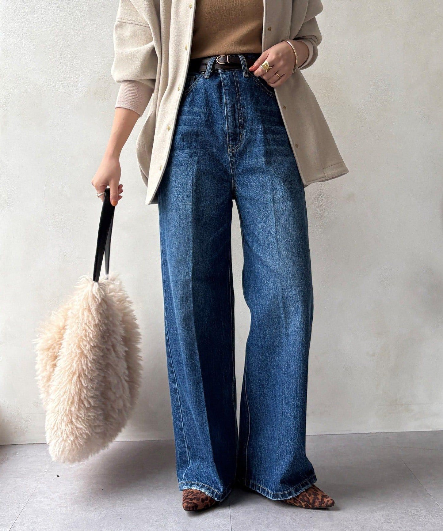 高腰雙排扣牛仔褲