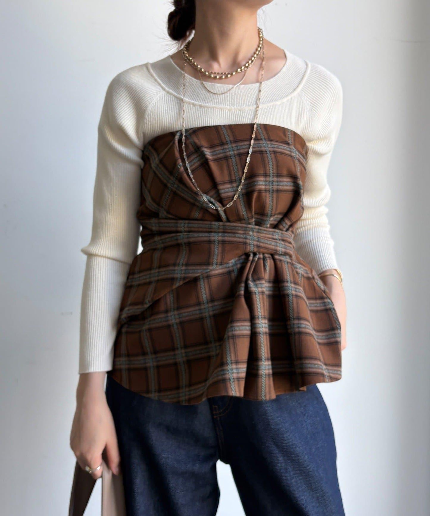 磨毛格紋吊帶背心