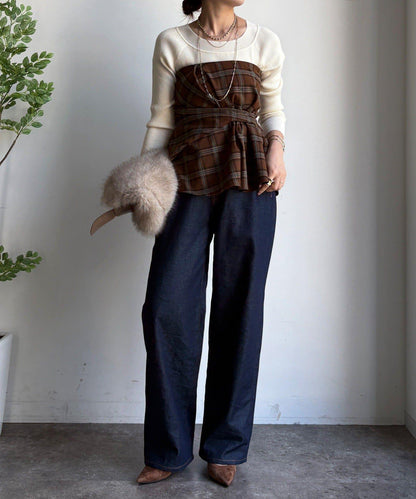 磨毛格紋吊帶背心