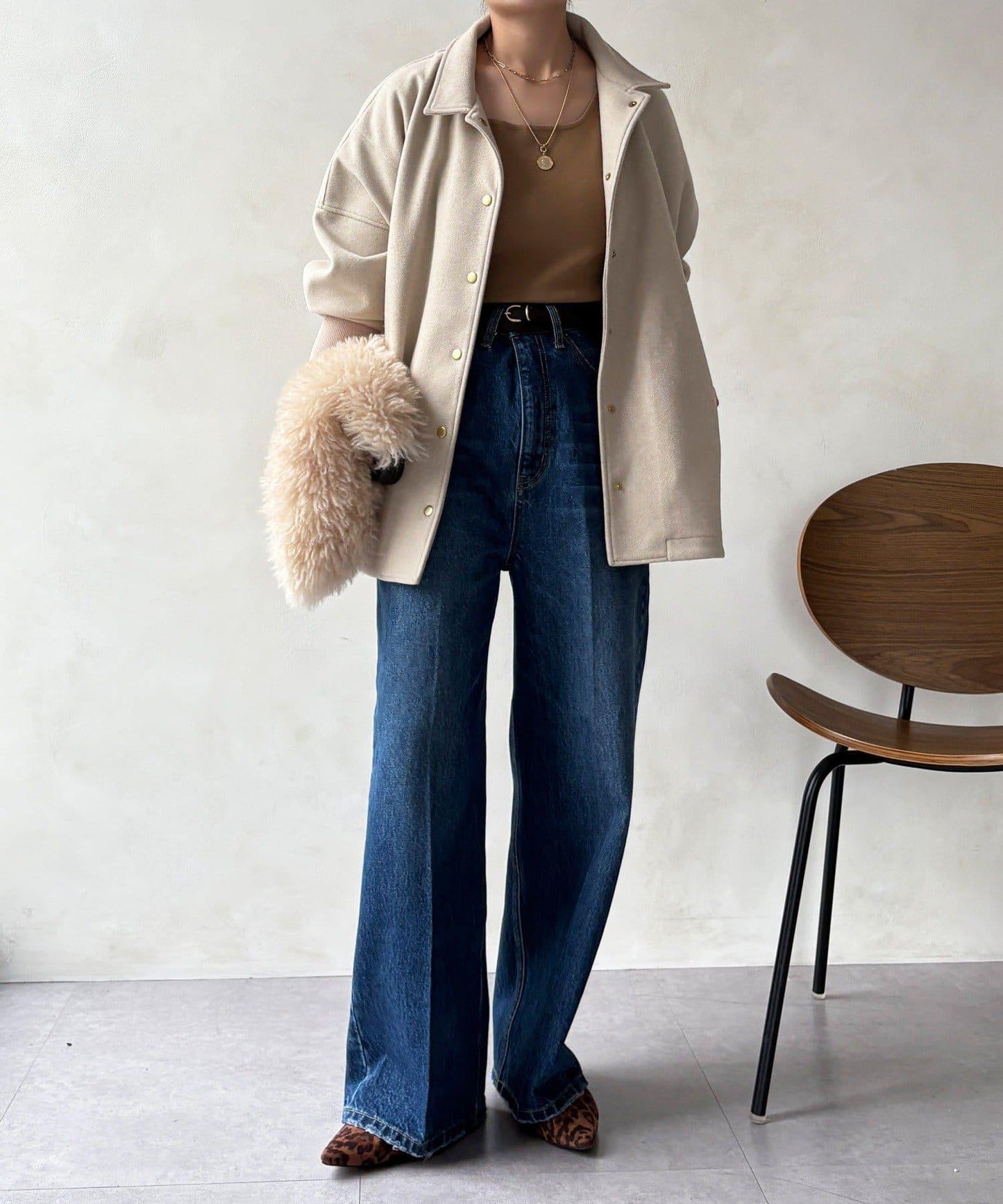 高腰雙排扣牛仔褲