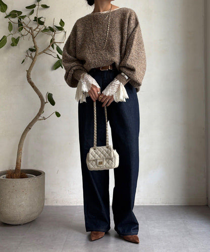 混紡紗船領套頭衫