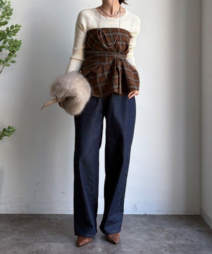 磨毛格紋吊帶背心