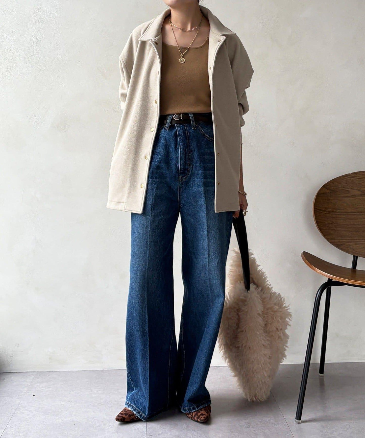 高腰雙排扣牛仔褲