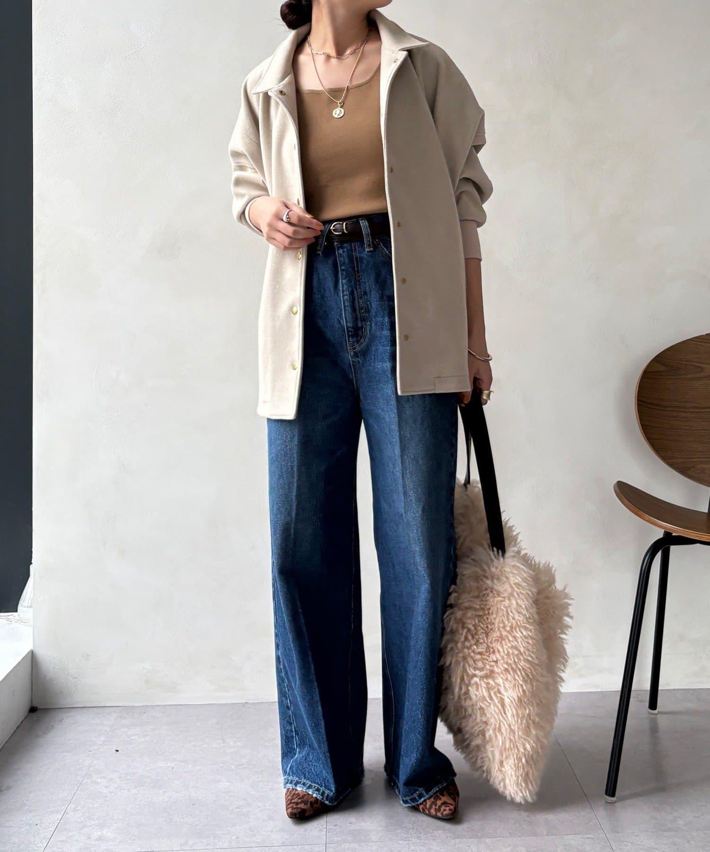 高腰雙排扣牛仔褲