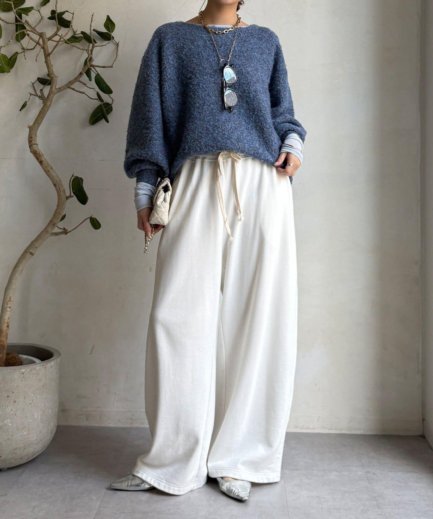 混紡紗船領套頭衫