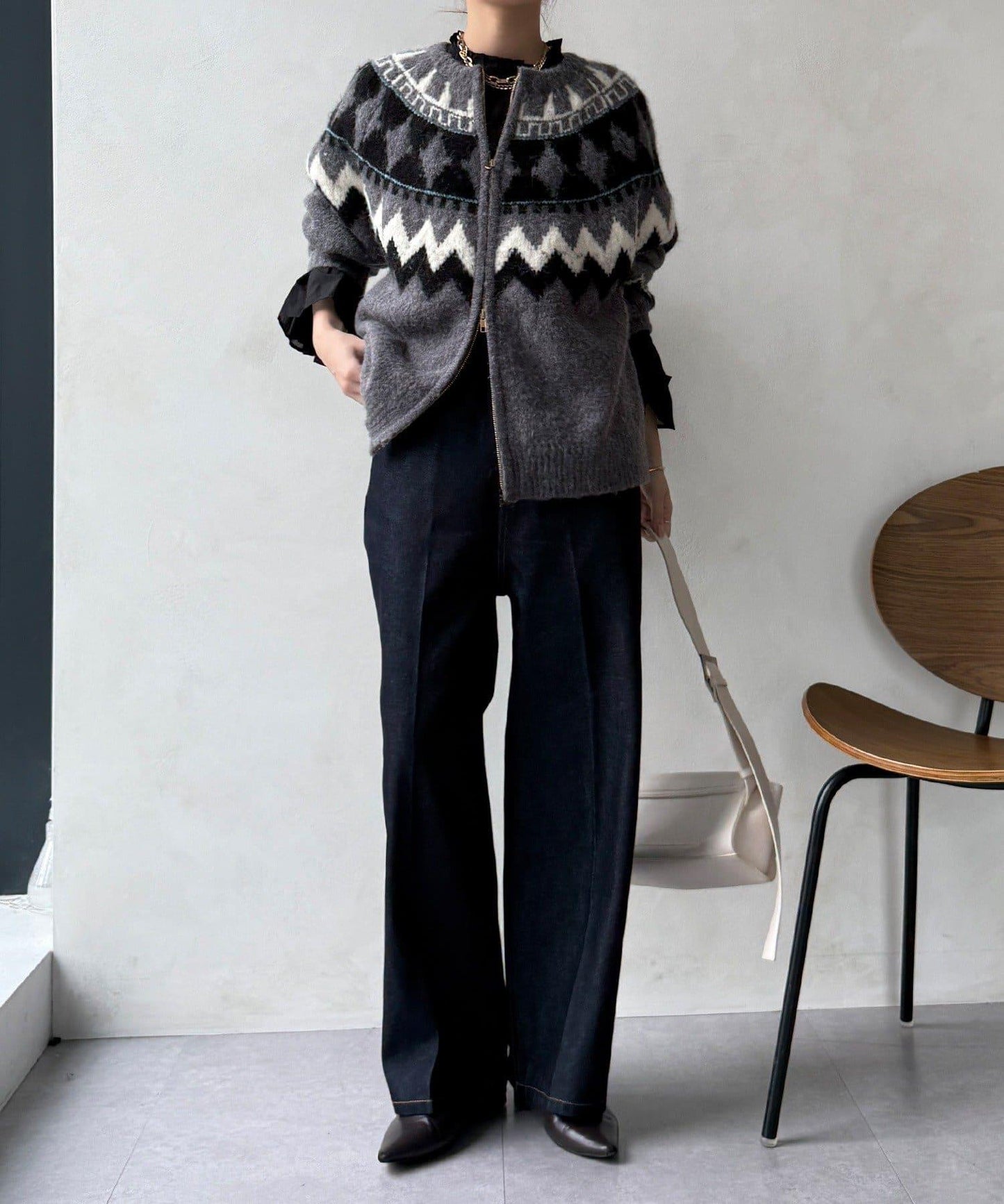 高腰雙排扣牛仔褲