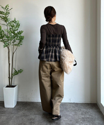 磨毛格紋吊帶背心