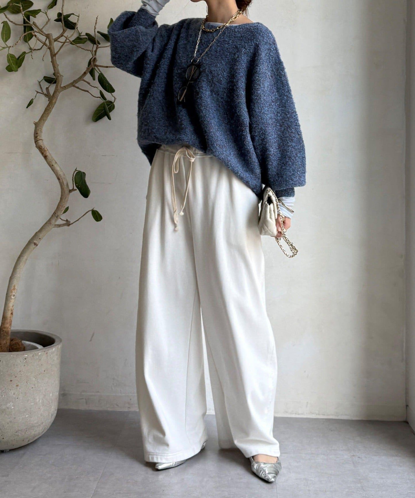 混紡紗船領套頭衫