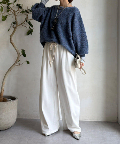 混紡紗船領套頭衫