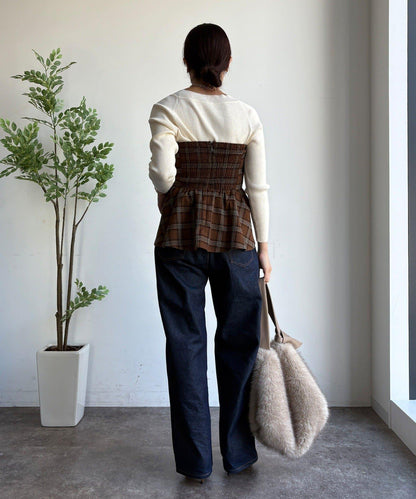 磨毛格紋吊帶背心