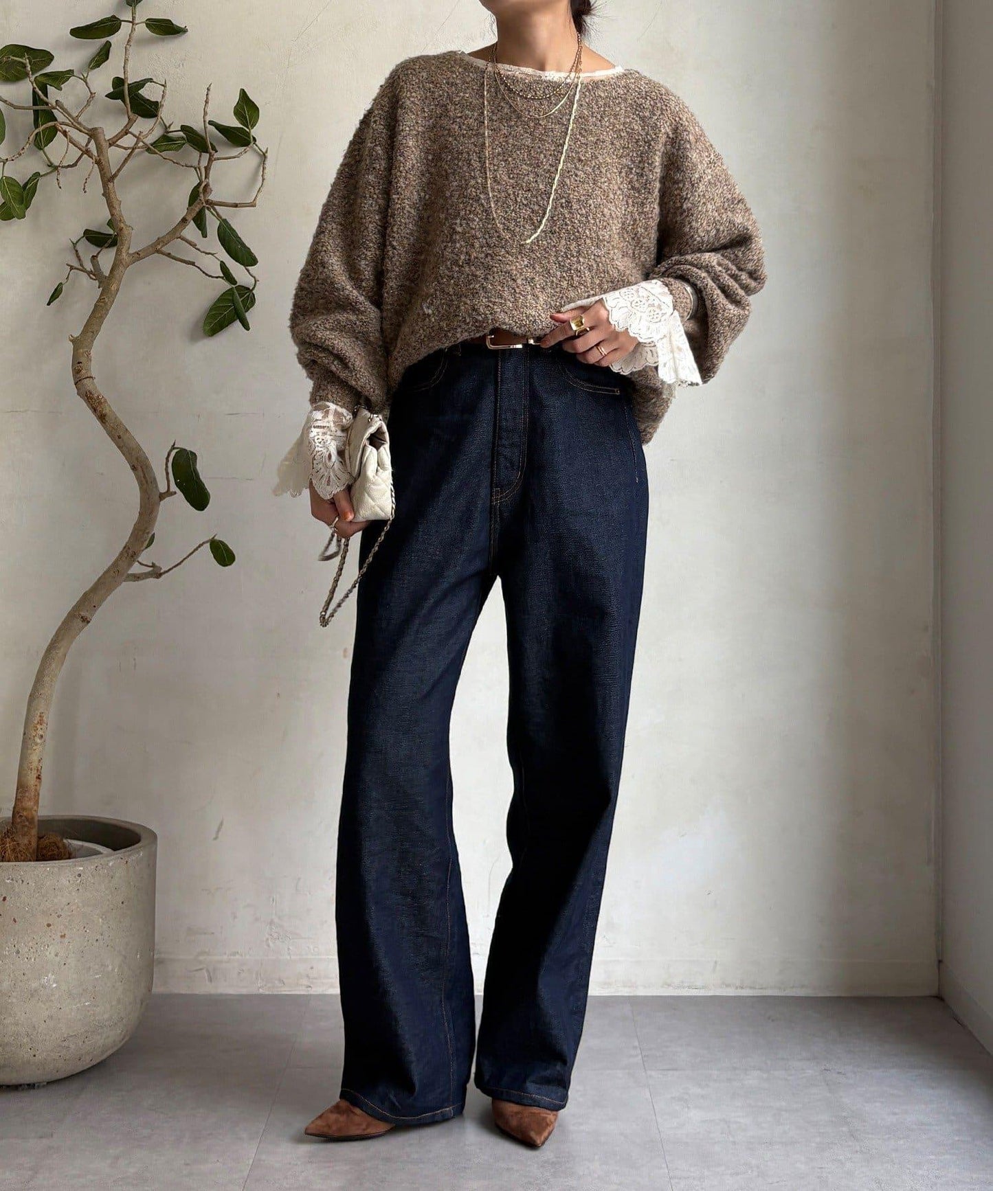 混紡紗船領套頭衫