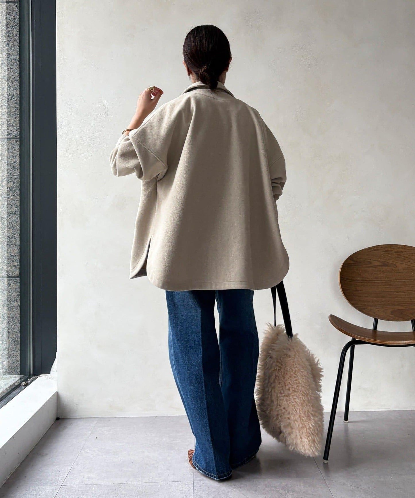 高腰雙排扣牛仔褲