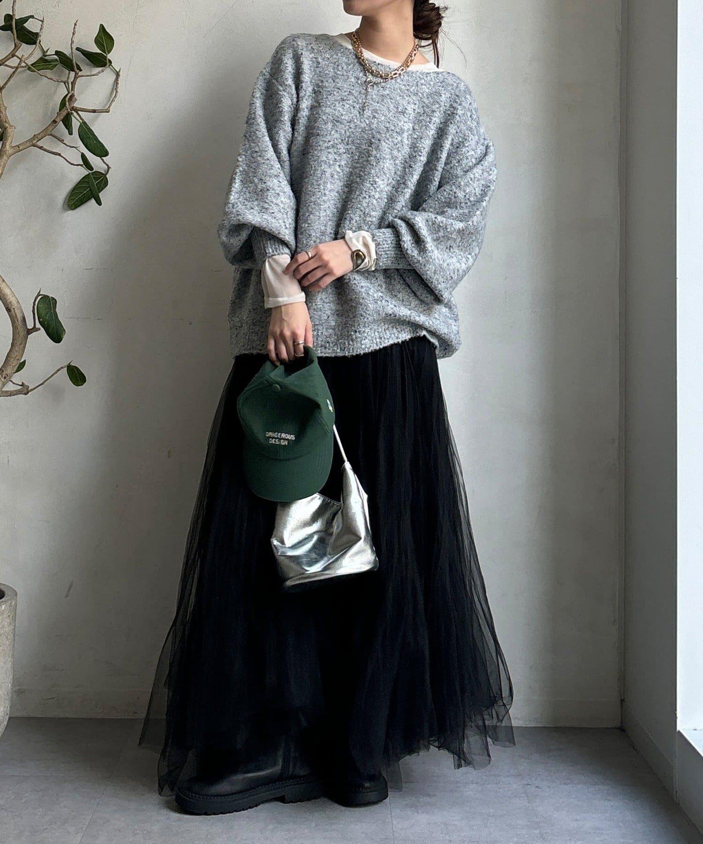 混紡紗船領套頭衫