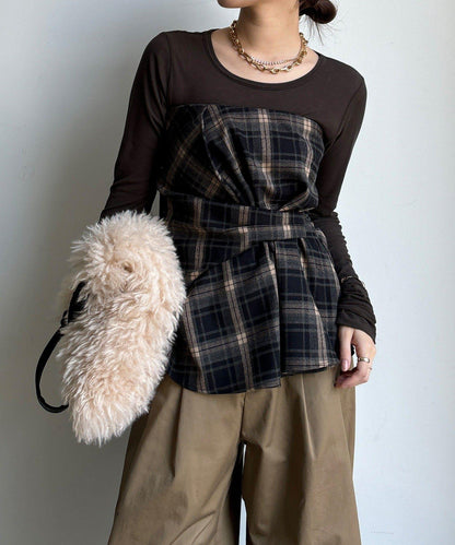 磨毛格紋吊帶背心