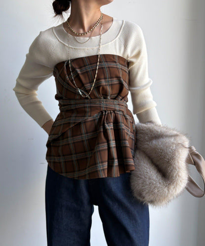 磨毛格紋吊帶背心