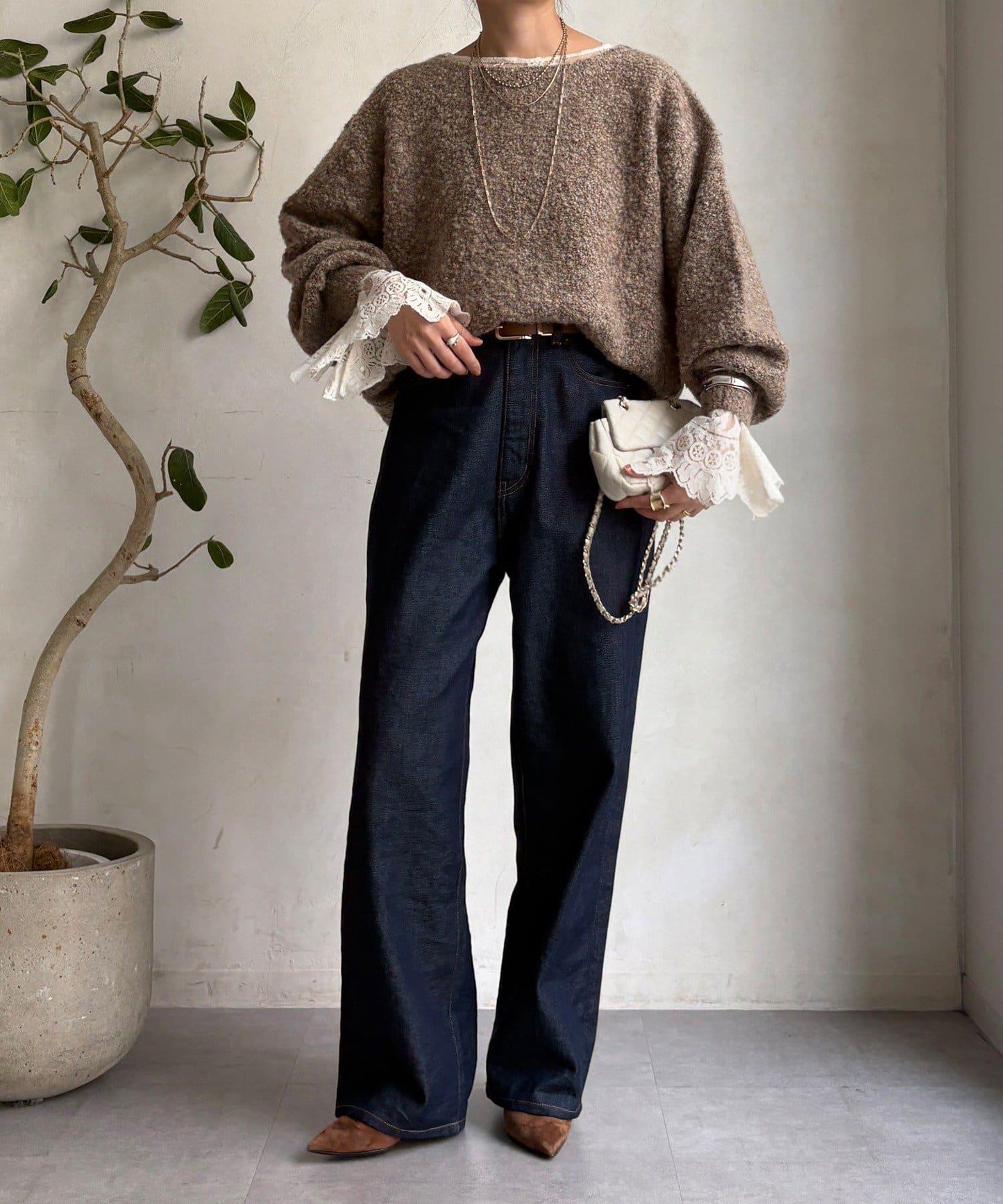 混紡紗船領套頭衫