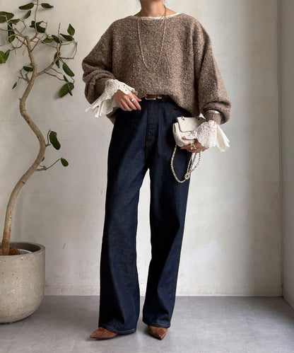 混紡紗船領套頭衫