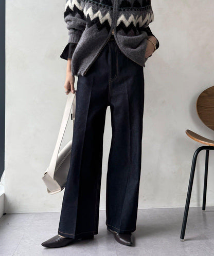 高腰雙排扣牛仔褲