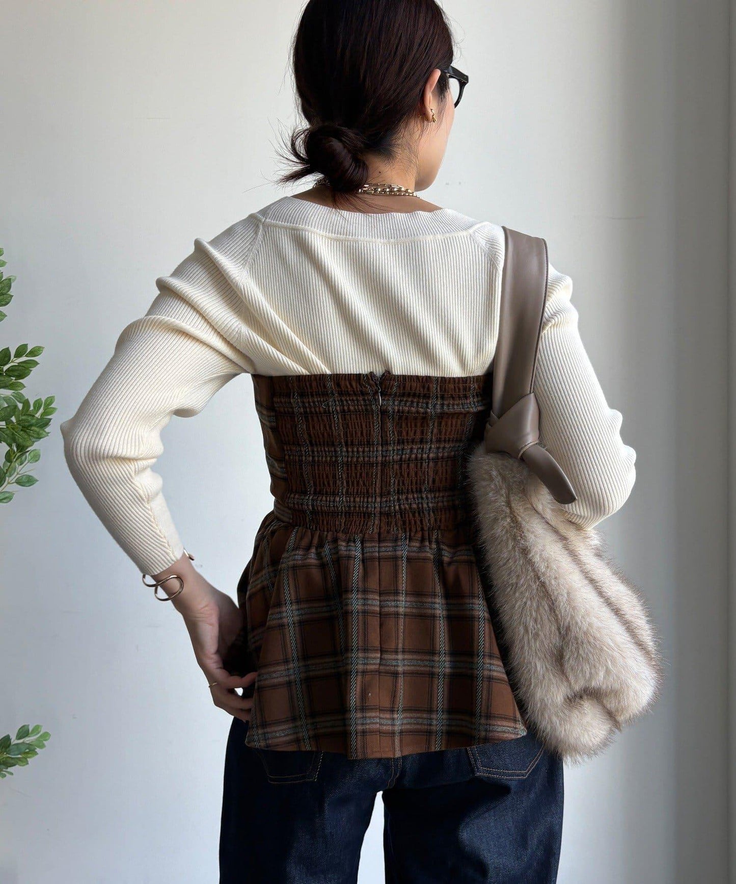 磨毛格紋吊帶背心