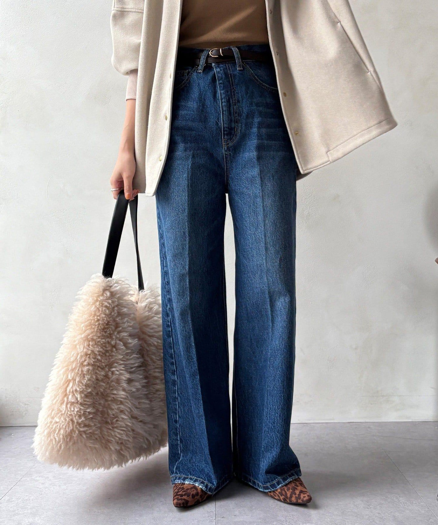 高腰雙排扣牛仔褲