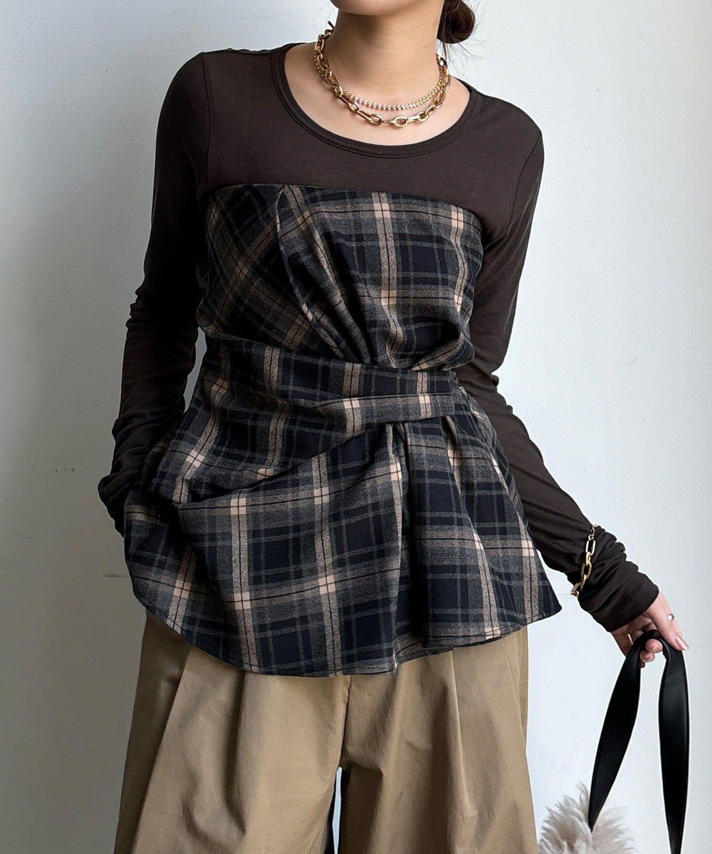 磨毛格紋吊帶背心