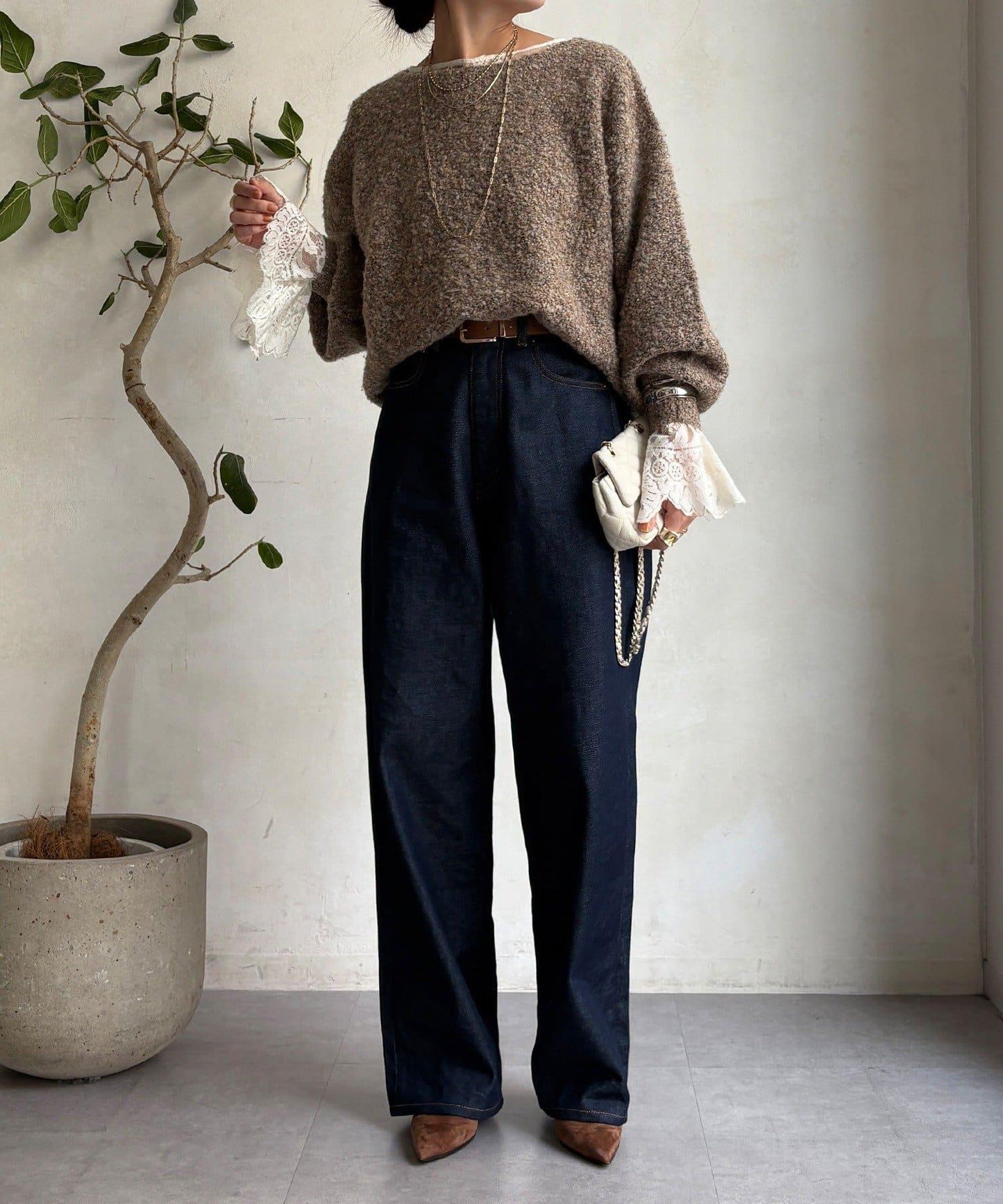 混紡紗船領套頭衫