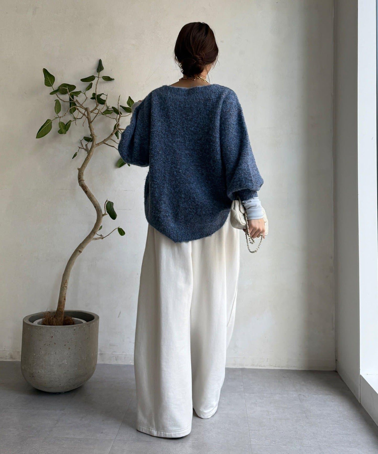 混紡紗船領套頭衫