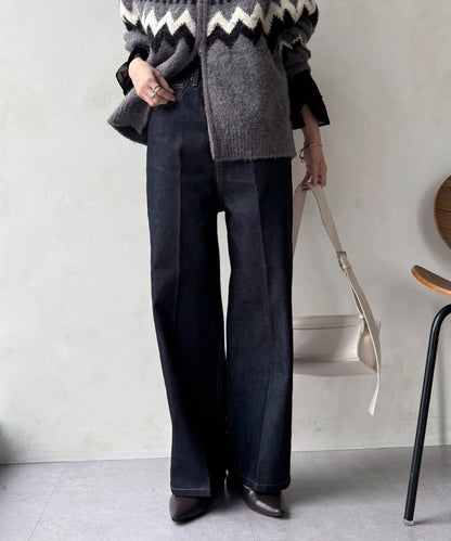 高腰雙排扣牛仔褲