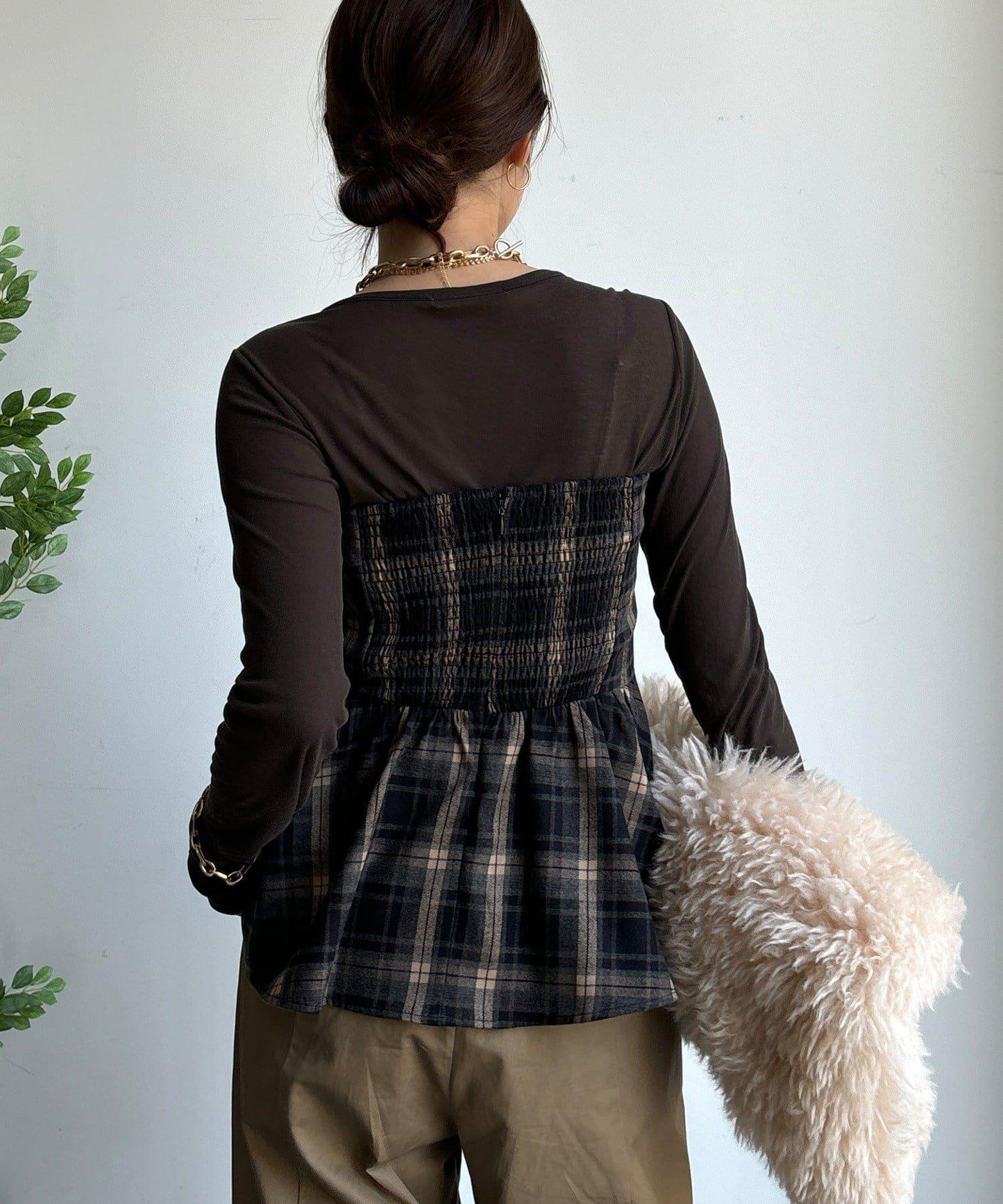 磨毛格紋吊帶背心