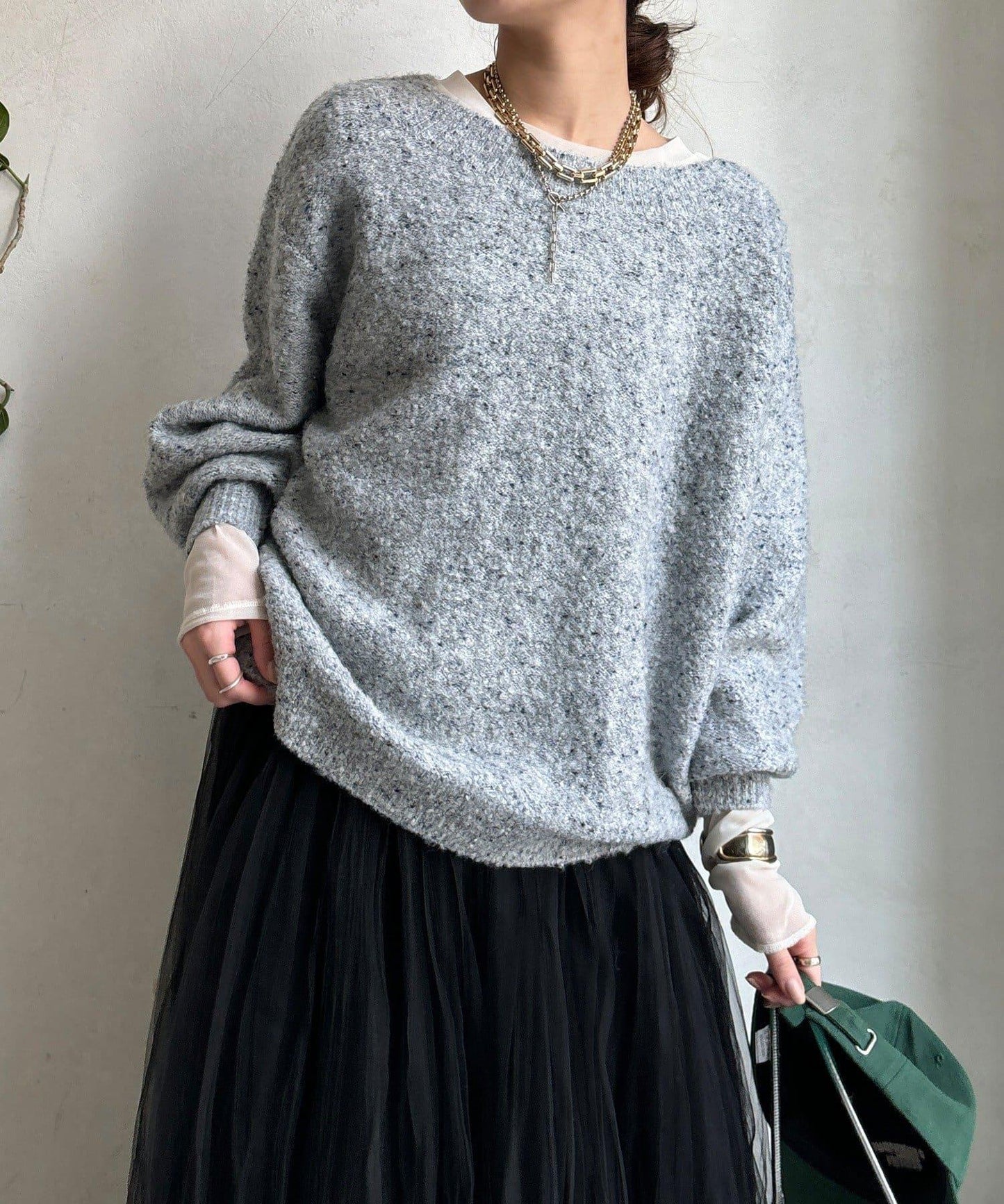 混紡紗船領套頭衫