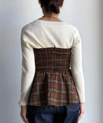 磨毛格紋吊帶背心