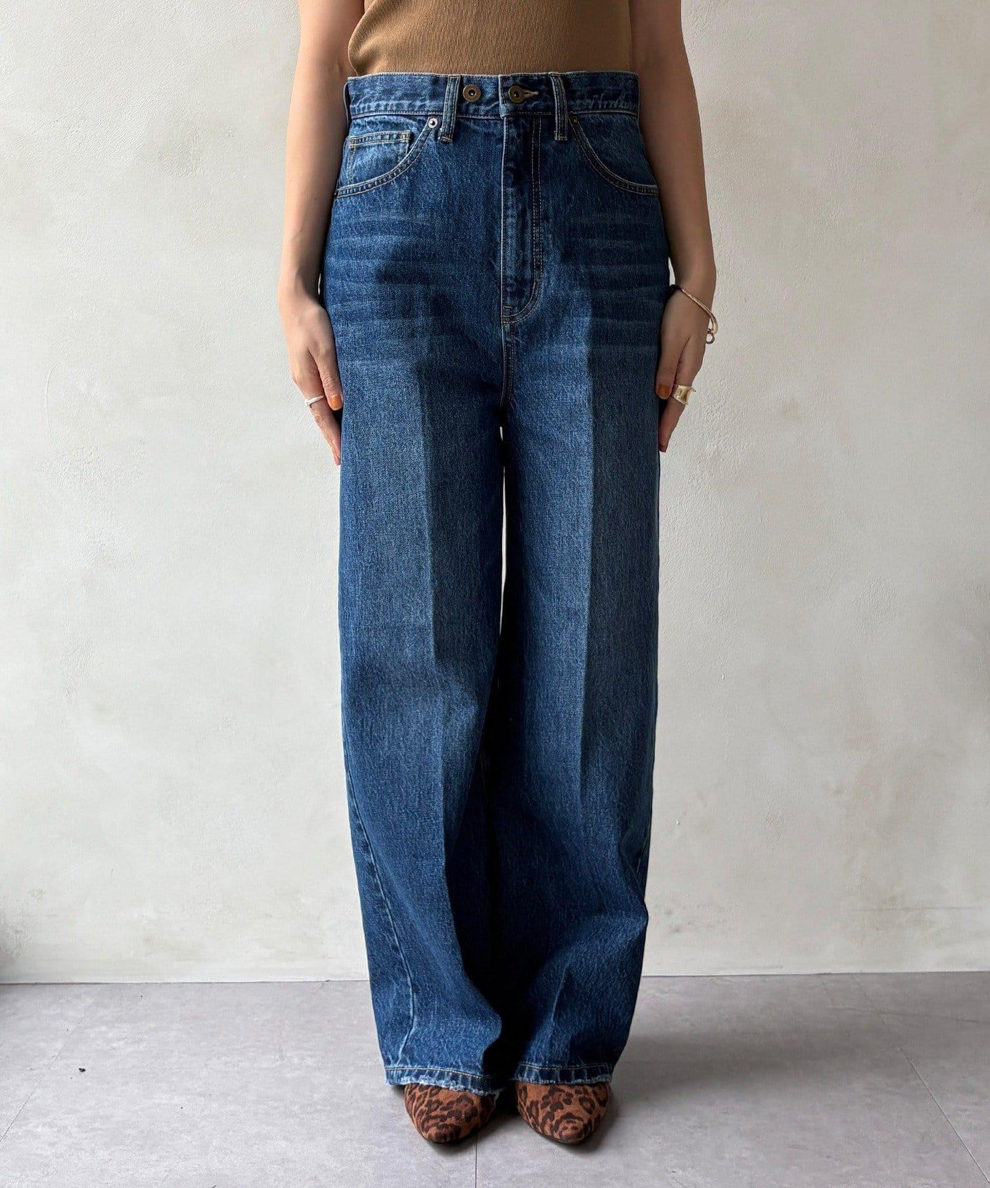 高腰雙排扣牛仔褲