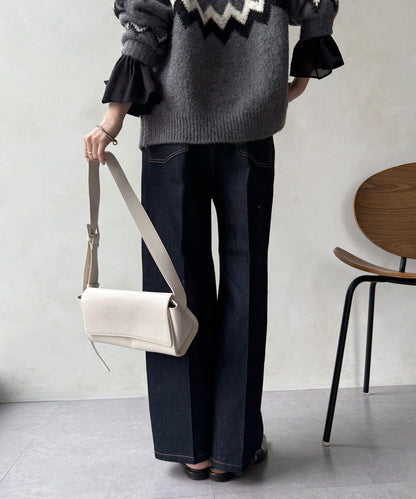 高腰雙排扣牛仔褲