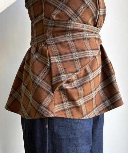 磨毛格紋吊帶背心