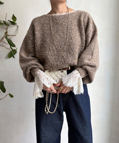 混紡紗船領套頭衫