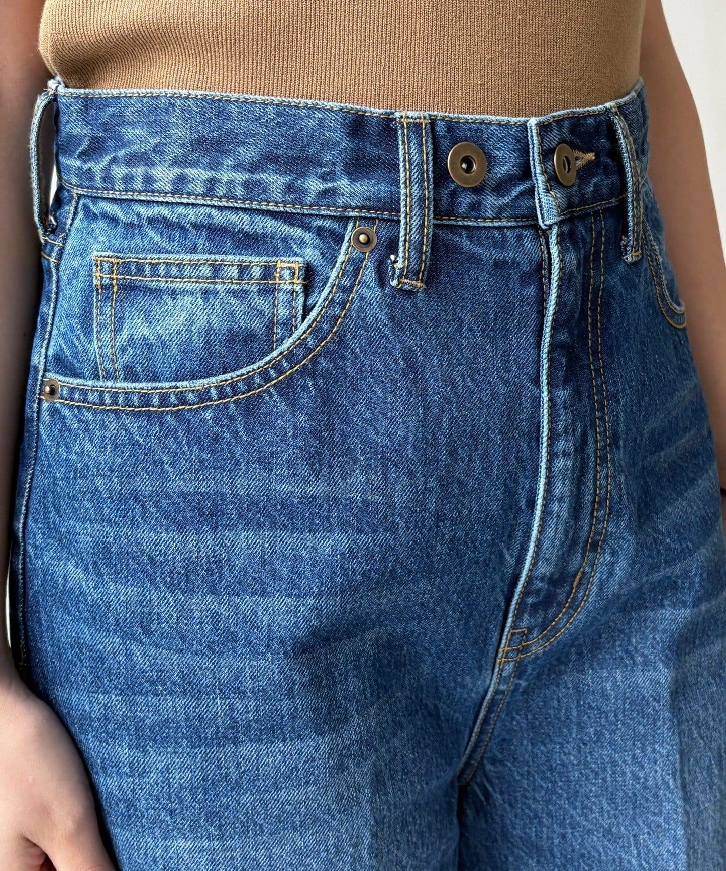 高腰雙排扣牛仔褲