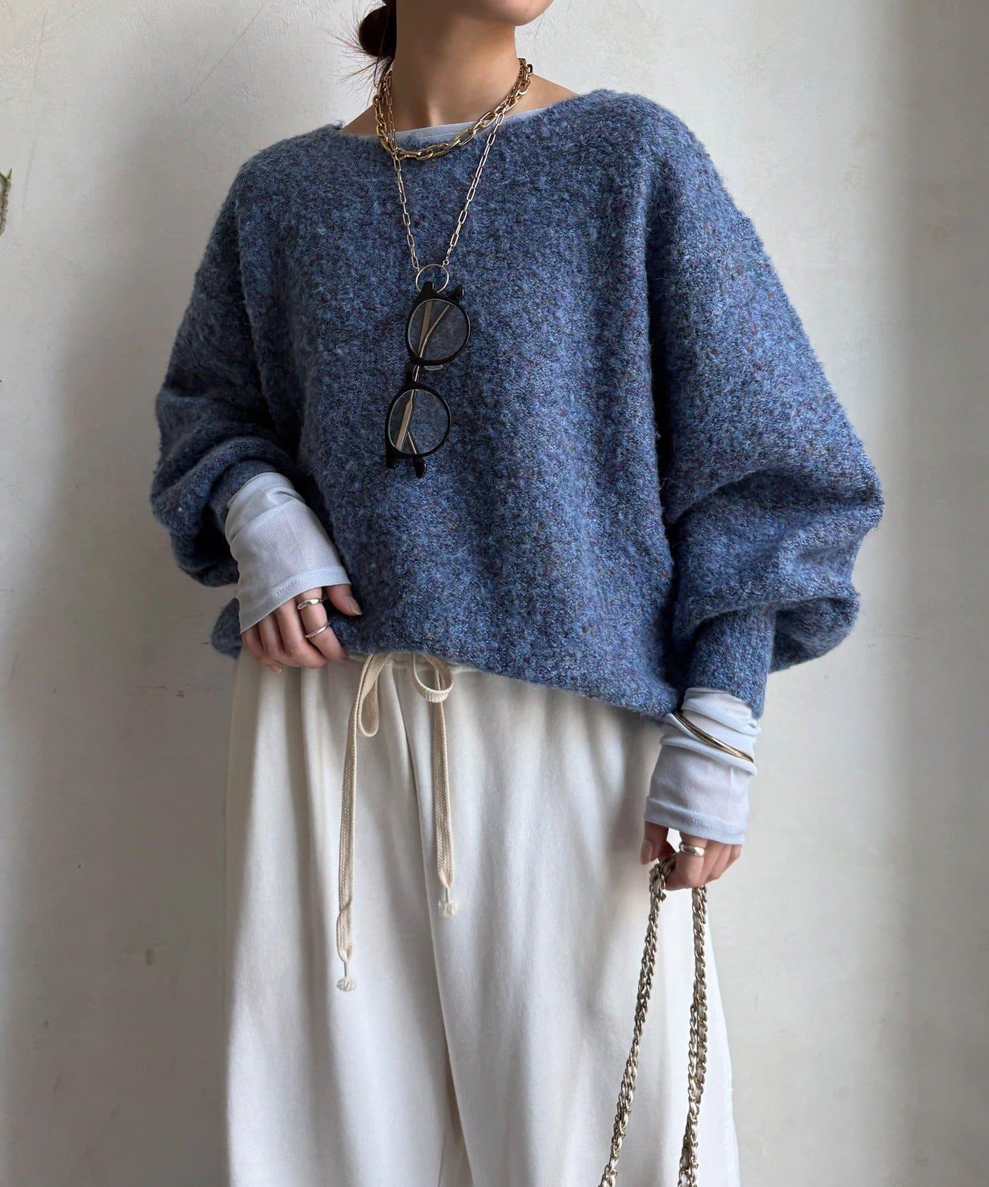 混紡紗船領套頭衫