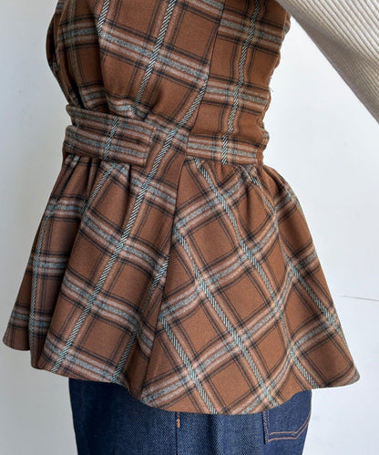 磨毛格紋吊帶背心