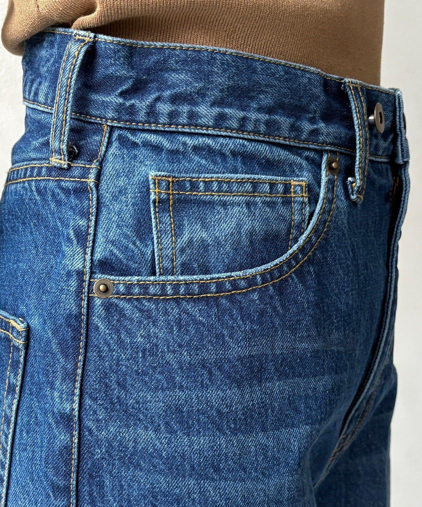 高腰雙排扣牛仔褲