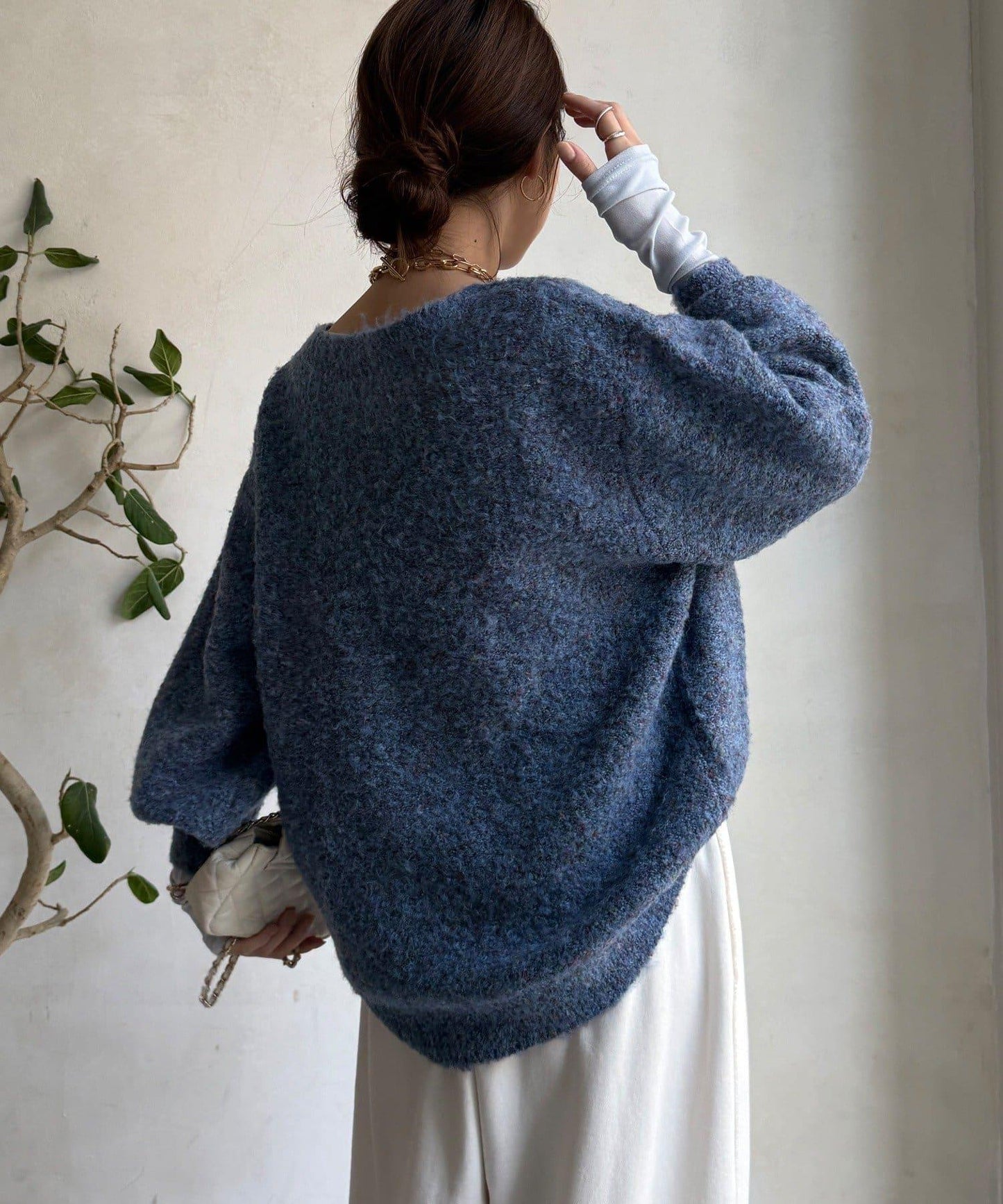 混紡紗船領套頭衫