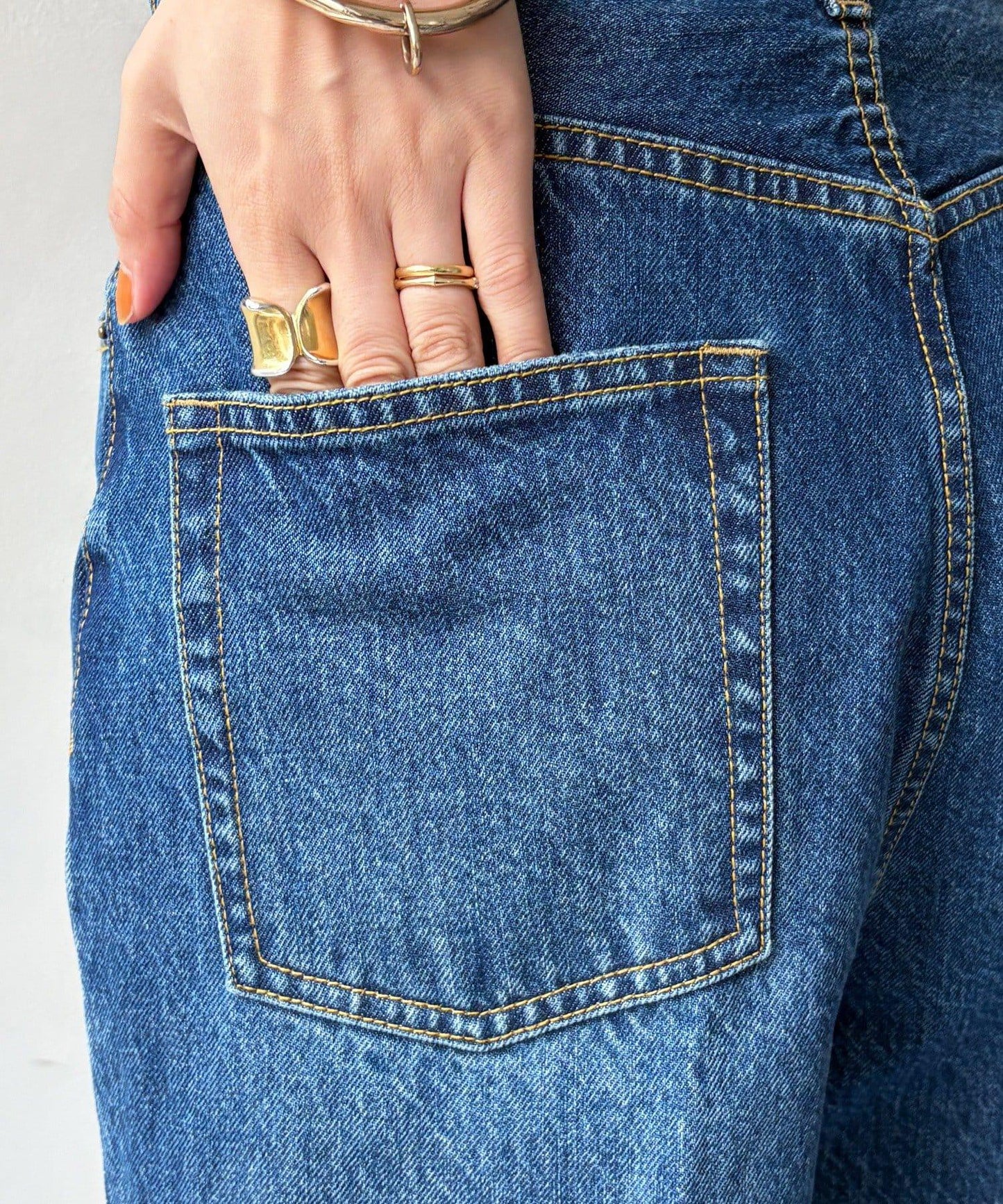 高腰雙排扣牛仔褲