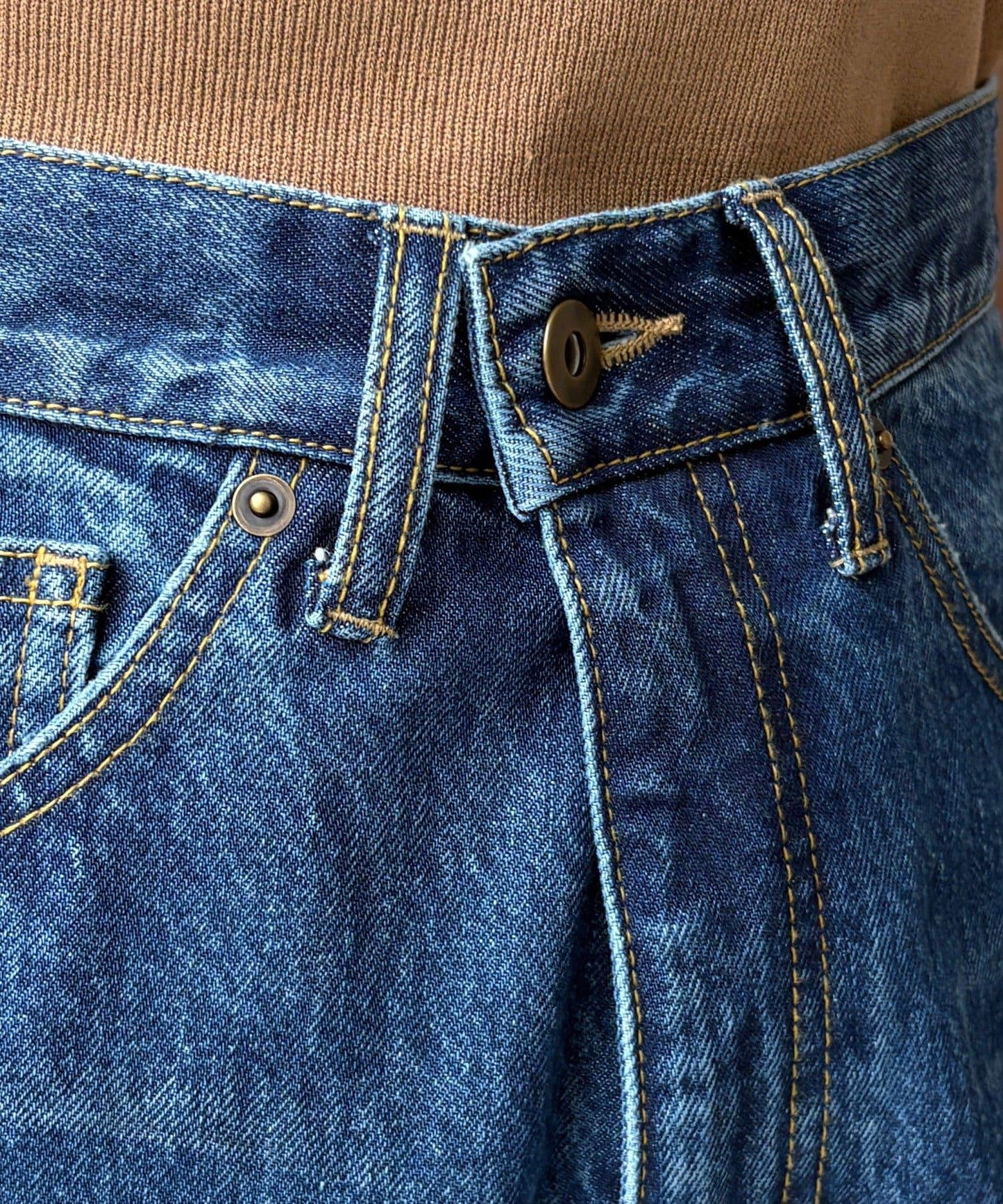 高腰雙排扣牛仔褲