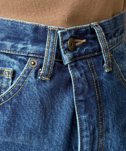 高腰雙排扣牛仔褲